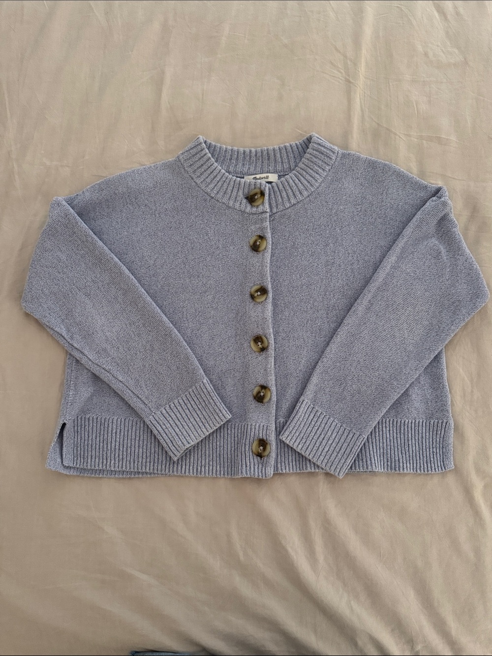 Madewell Lavender Cropped Crewneck Button Cardigan